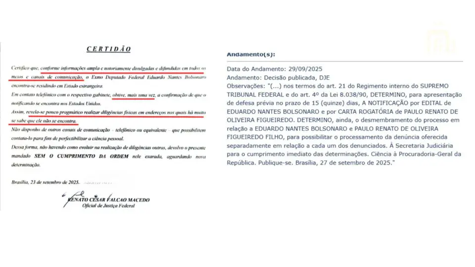 "Pouco pragmático": em sua certidão, o oficial de justiça demonstra irritação ao ter de intimar Bolsonaro no Gabinete em Brasília, onde já se sabe que o deputado não se encontra. Agora, Moraes muda a estratégia, optando pela citação por edital