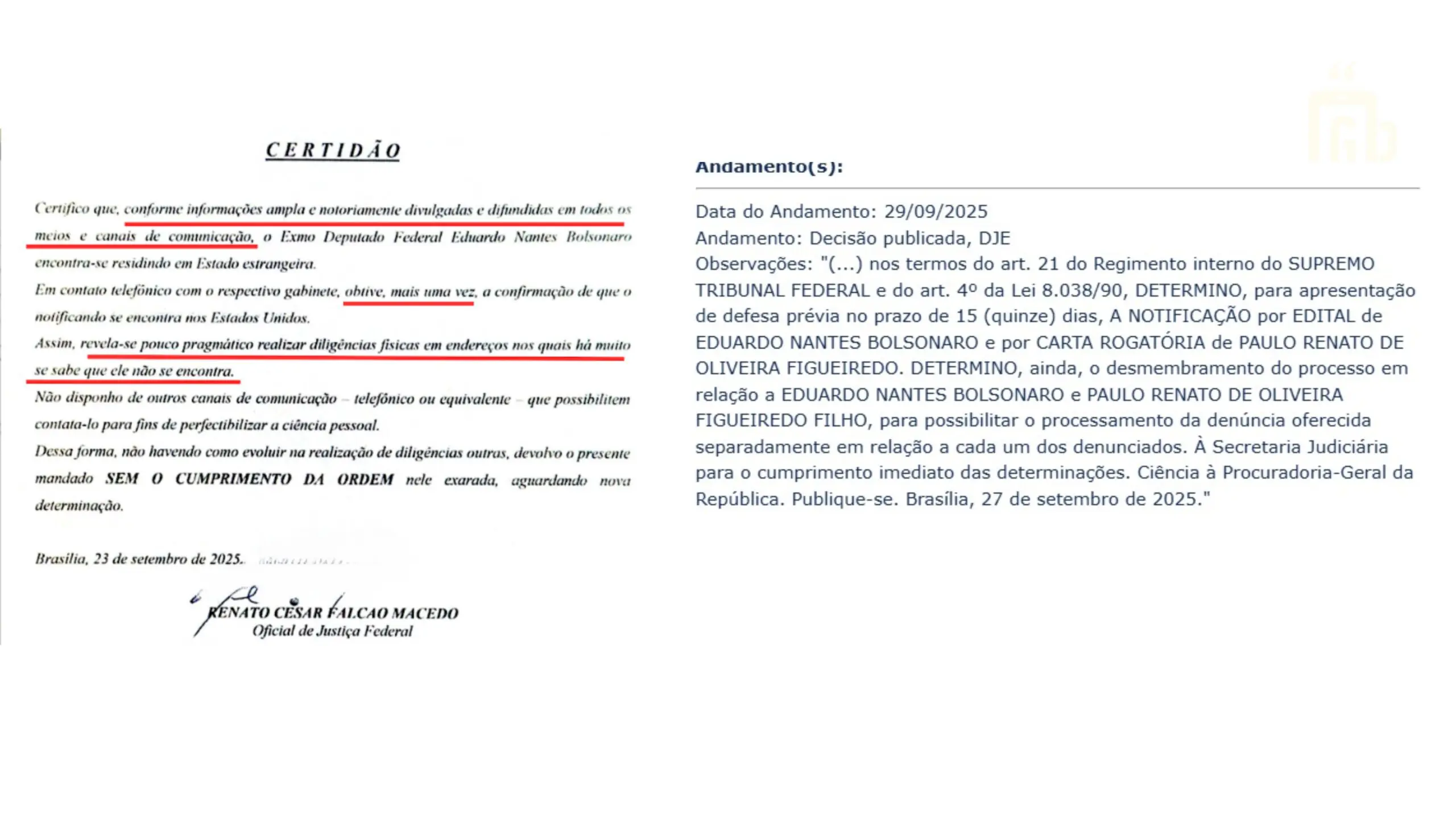 "Pouco pragmático": em sua certidão, o oficial de justiça demonstra irritação ao ter de intimar Bolsonaro no Gabinete em Brasília, onde já se sabe que o deputado não se encontra. Agora, Moraes muda a estratégia, optando pela citação por edital