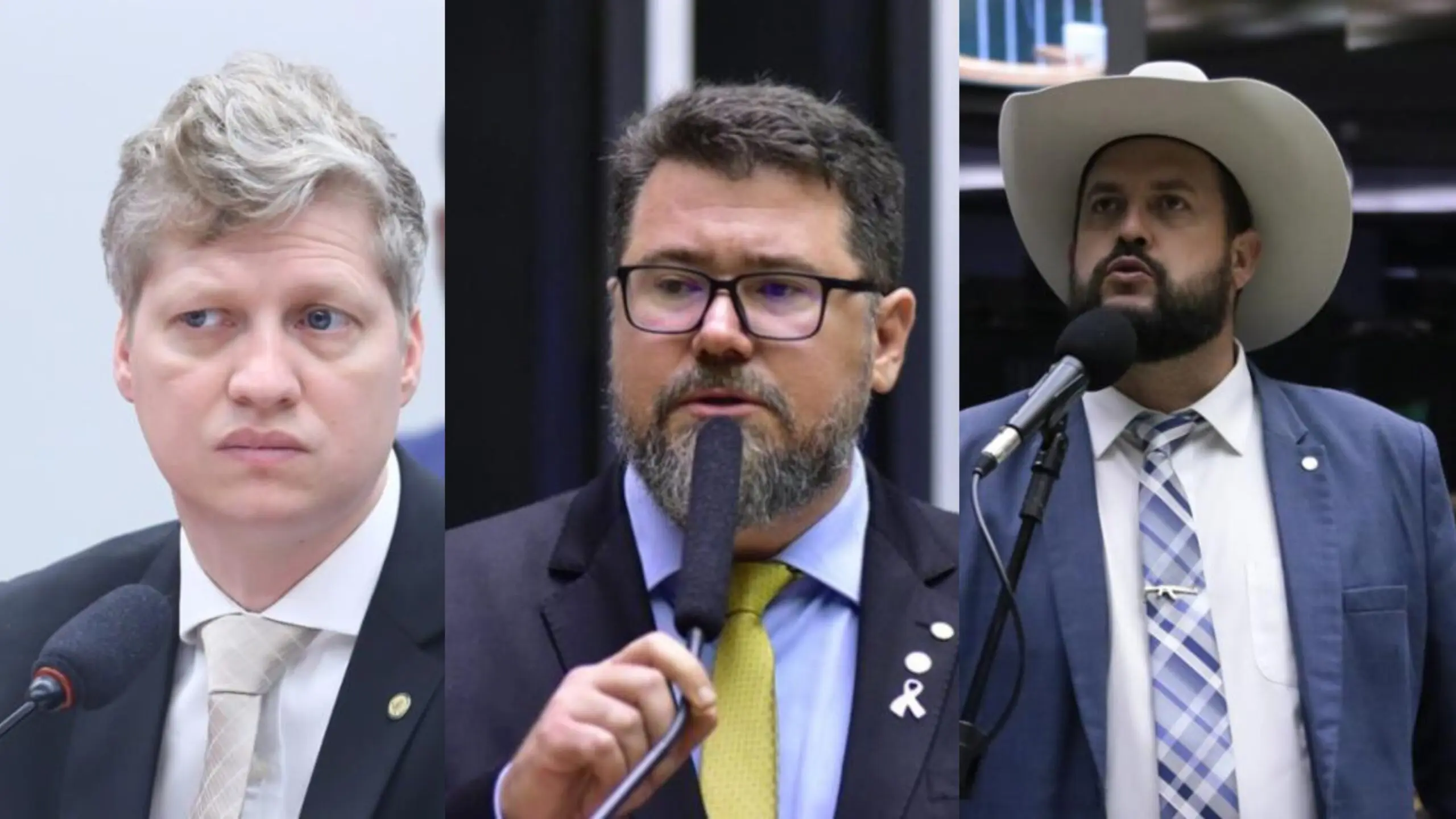 Processo disciplinar: da esquerda para a direita, Marcel Van Hattem, Marcos Pollon e Zé Trovão. Os deputados enfrentam processo discipllinar na Câmara após obstrução física à mesa diretora.