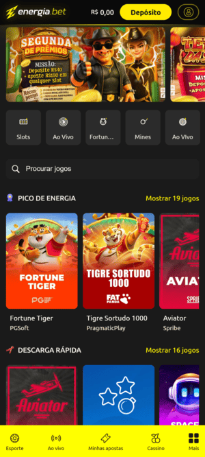 Tela inicial da Energia bet