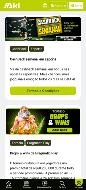 Tela inicial da Betaki