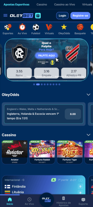 Tela inicial da Oleybet