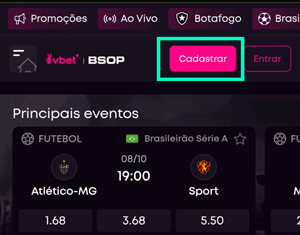 Botão de cadastro da VBET
