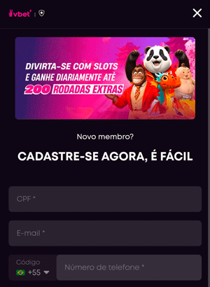 Formulário de cadastro da VBET

