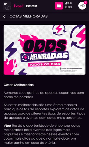 Página da oferta Cotações Aumentadas na VBET