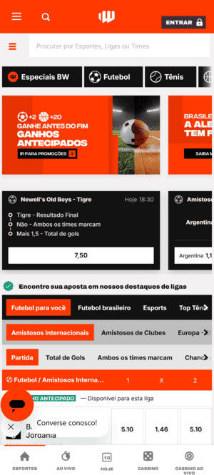 Tela inicial da Betwarrior