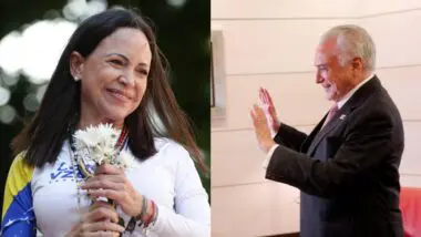 Mensagem de áudio: María Corina Machado, líder venezuelana, e Michel Temer, ex-presidente do Brasil. Temer parabenizou Corina pelo Nobel da Paz recebido.