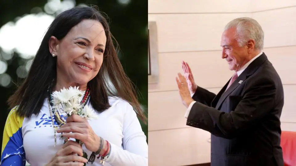 Mensagem de áudio: María Corina Machado, líder venezuelana, e Michel Temer, ex-presidente do Brasil. Temer parabenizou Corina pelo Nobel da Paz recebido.