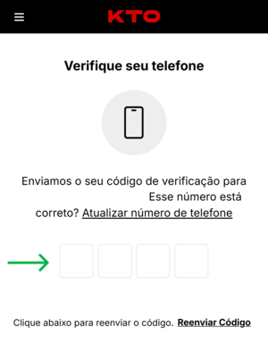 Passo 2 na verificação de conta da KTO