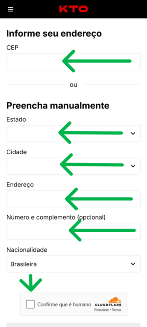 Passo 3 de verificação de conta na KTO