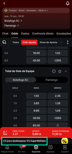 Mercados de Over e Under na Superbet com Supermúltipla