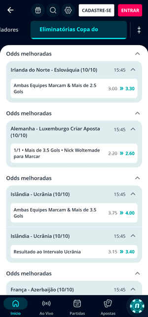 Odds melhoradas em mercados de Over/Under na Novibet