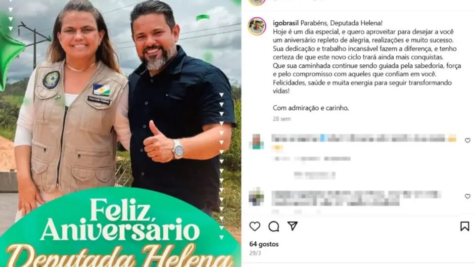 A deputada federal Helena Lima (MDB-RR) e o agora superintendente do Dnit de Roraima, Igor Gomes Brasil.