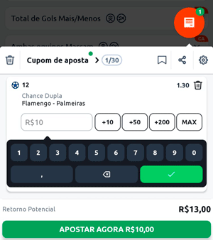 Bilhete de apostas com palpite em Chance Dupla
