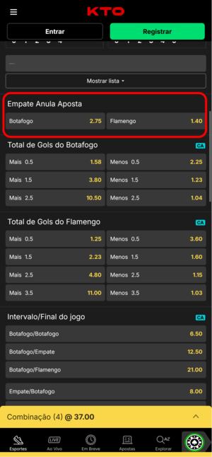 Empate anula aposta na KTO
