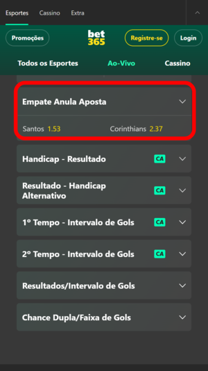  Empate Anula Aposta na bet365
