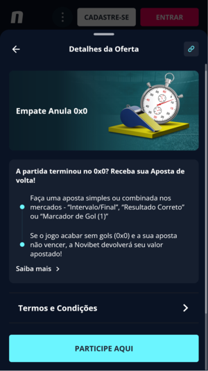 Empate anula aposta na Novibet
