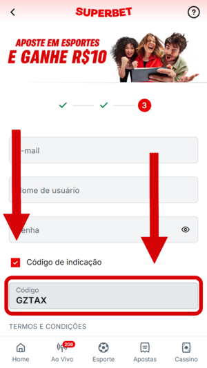 Passo 5 no cadastro da Superbet