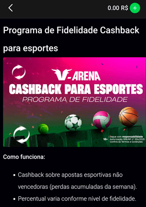 Seção da oferta de cashback esportivo na VBET