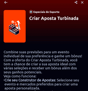 Seção da oferta de Criar Aposta Turbinada na Betano
