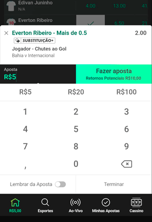 Bilhete com palpite de Chute a Gol da bet365