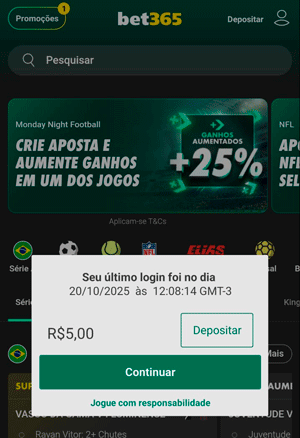 Notificação após login na bet365