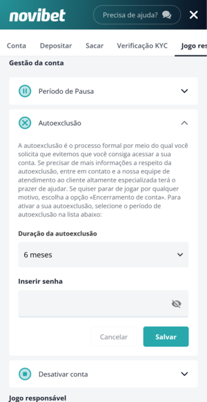 Tela de Autoexclusão