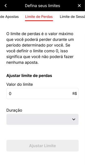 Tela de limites de perdas