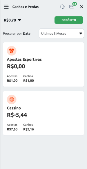 Tela de ganhos e perdas