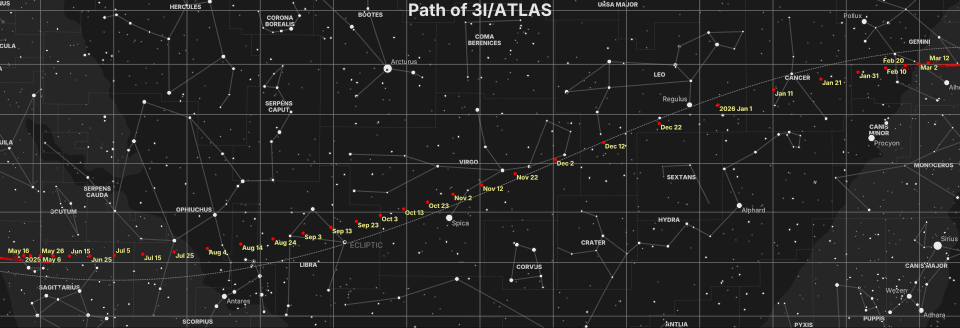 Objeto interestelar 3I/Atlas, com trajetória incomum observada pela Nasa.