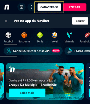 Botão de cadastro na Novibe