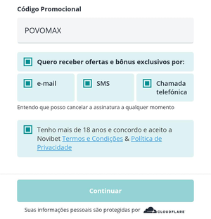 Final do formulário de cadastro na Novibet