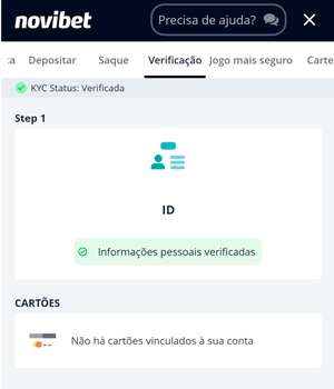 Seção de verificação na Novibet