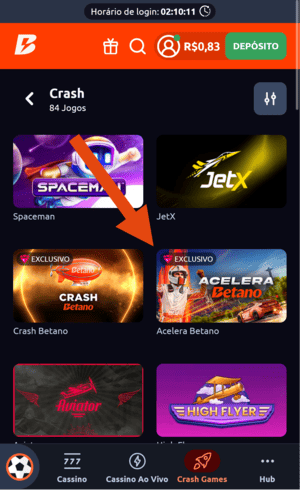 Passo 2 para jogar Acelera Betano