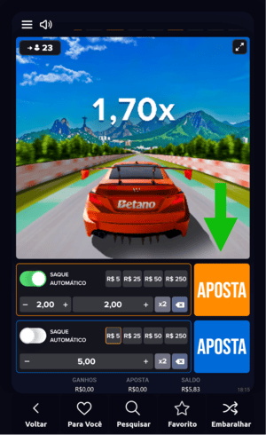 Passo 4 para jogar Acelera Betano