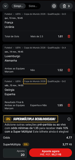 Bilhete com palpites na Copa do Mundo com bônus na Superbet