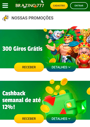 Página de bônus para cassino da Brazino777