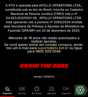 Licença de funcionamento da KTO no rodapé da plataforma