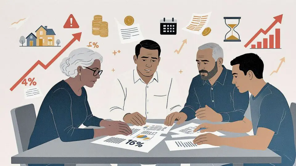 Família em reunião de planejamento sucessório discutindo aumento no custo de herança e ITCMD