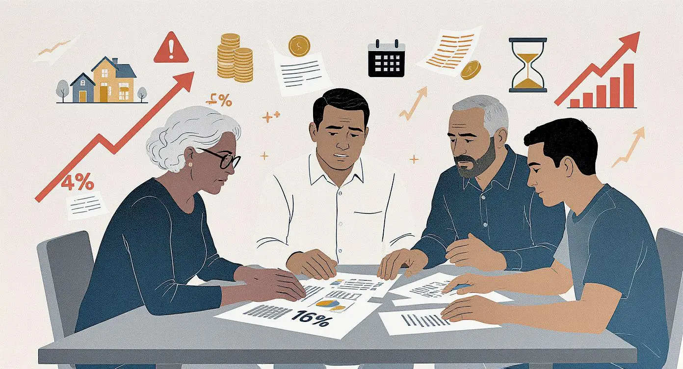 Família em reunião de planejamento sucessório discutindo aumento no custo de herança e ITCMD
