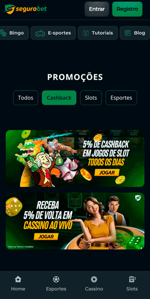Página de promoções com as ofertas de cashback ativas na Segurobet