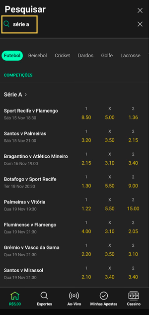 Barra de pesquisa rápida da bet365