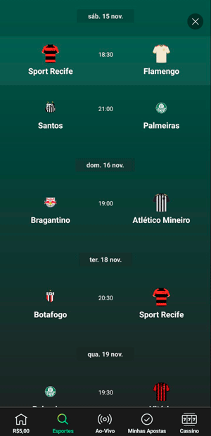 Função de calendário esportivo da bet365