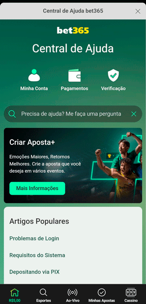 Seção da Central de Ajuda da bet365