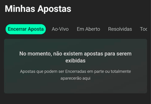 Interface de “minhas apostas” na bet365