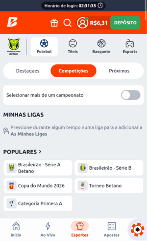 Competições disponíveis na Betano para iniciantes