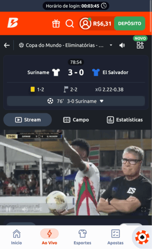 Transmissão ao vivo na Betano
