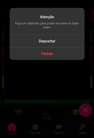 Bug no chat ao vivo do app da VBET
