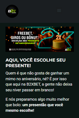 Página da oferta de bônus de aniversário na B2XBET