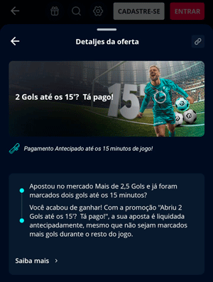 Página da oferta de Pagamento Antecipado no futebol na Novibet
